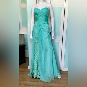 Size 8 La Femme 19630 Light Mint Pastel Dress Gown Slit Prom Pageant